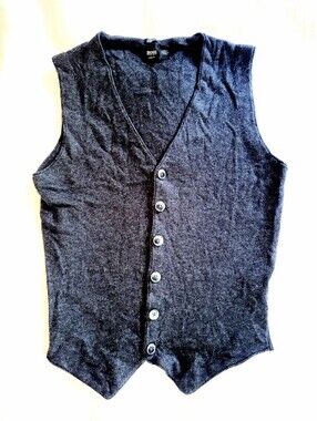 NWOT Hugo BOSS Men's Extra Fine Lambs Wool Charcoal Knit Slim Fit Vest Medium